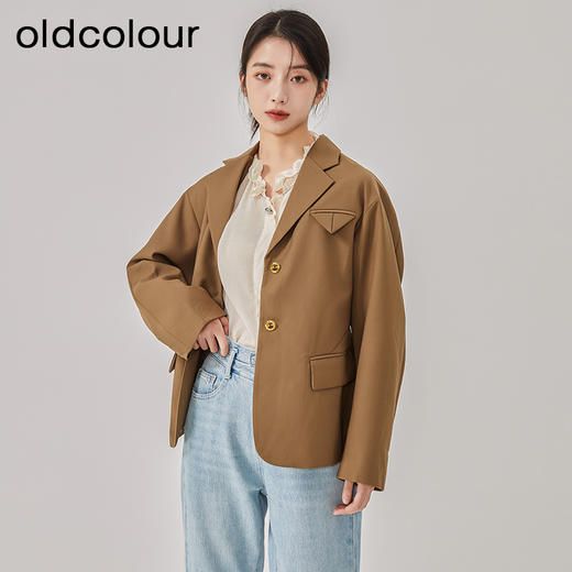 oldcolour2023春季新款卡其色小个子休闲短款西装外套女O11048102 商品图3