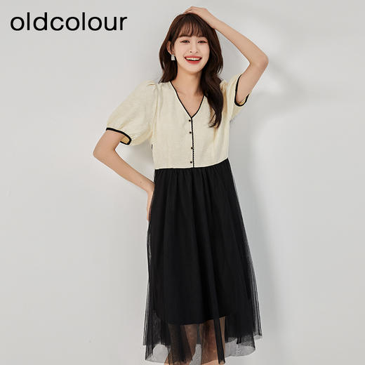 oldcolour2023夏季新款优雅气质蕾丝拼接中长款连衣裙GO21101755 商品图2