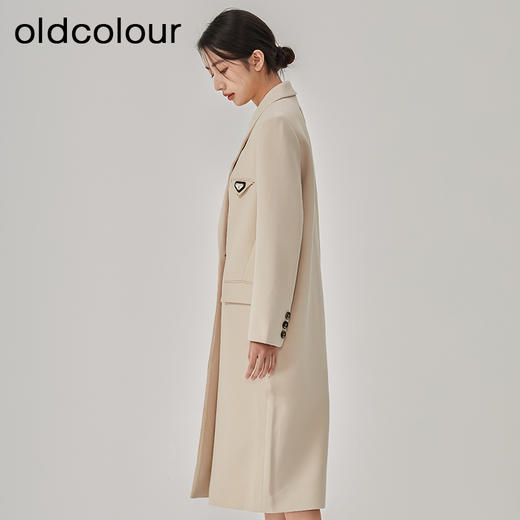 oldcolour2023春季新款杏色休闲简约长款西装风衣外套女O11043108 商品图1