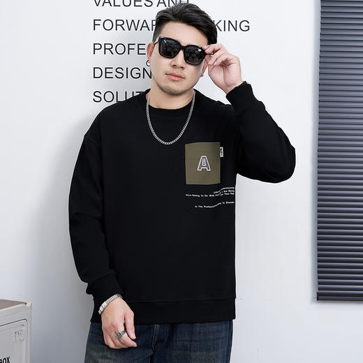 【新款DMH】大依优型大码男装圆领卫衣简约宽松上衣男士胖子打底衫300斤 商品图3