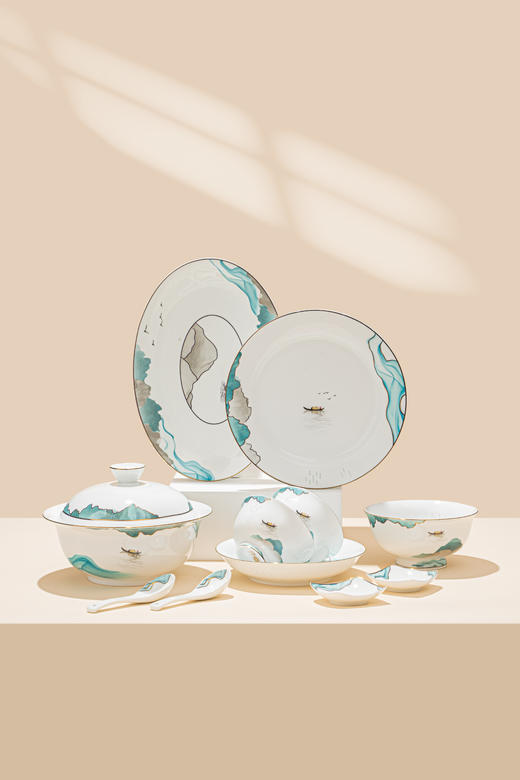 富玉 |  景德镇高温玲珑瓷餐具组合轻奢高级感忘川餐具 商品图0