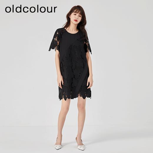 oldcolour2023夏新款黑色设计感小众蕾丝薄款短款连衣裙O22101260 商品图2