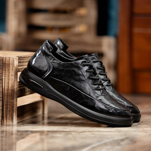 男士皮鞋男款休闲皮鞋内增高德比鞋圆头黑色正装商务 商品图2