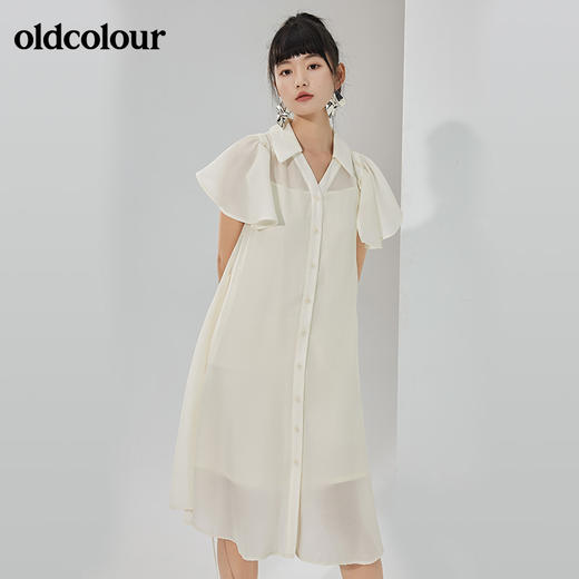 oldcolour2022夏季新品纯色通勤休闲气质衬衫连衣裙 商品图3