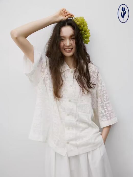 shyshystill/shy202406031/镂空度假感面料短袖衬衫t恤 商品图1