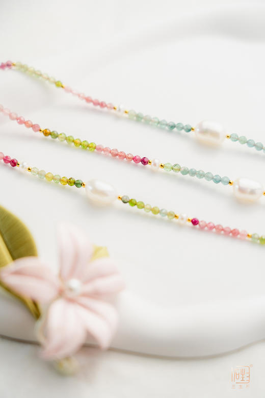彩色刻面碧玺巴洛克珍珠项链 商品图0