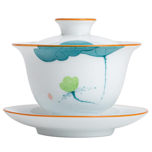 「四款可选！三才盖碗」手绘羊脂玉三才盖碗 可悬停泡茶白瓷单个悬浮敬茶茶杯陶瓷功夫茶具餐饮用具 商品图4