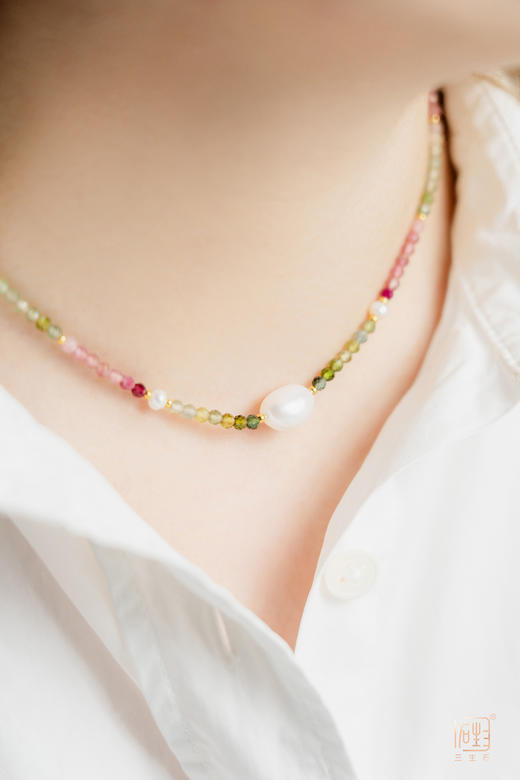 彩色刻面碧玺巴洛克珍珠项链 商品图4