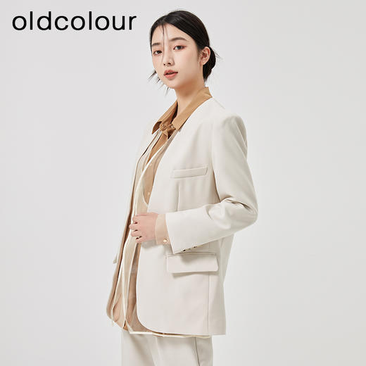 oldcolour2023春新款高级气质职业通勤无领西装外套女HO14048426 商品图3
