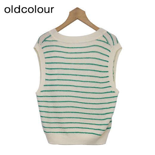 oldcolour条纹背心春季新款V领直筒百搭马甲小坎肩女GP11051609 商品图1