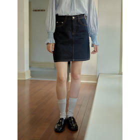 SimpleRetro北欧行迹 复古a字短款牛仔半身裙女高腰百搭包臀裙子
