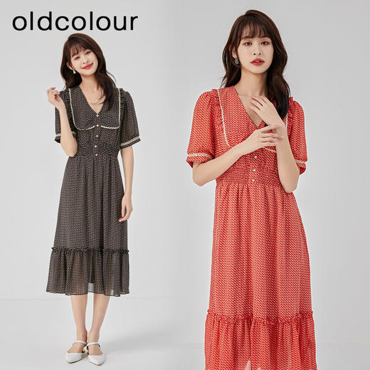 oldcolour2023夏季新款法式复古浪漫娃娃领波点连衣裙GO21101772 商品图1