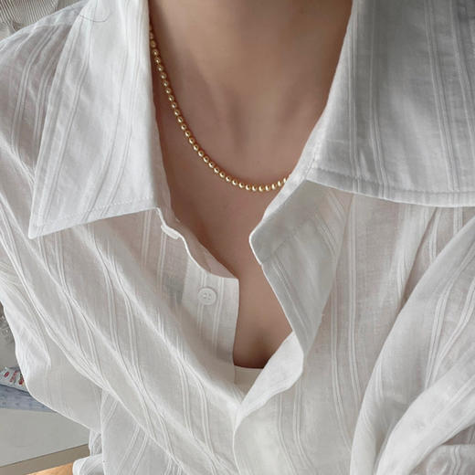 小米粒正圆珍珠项链浅金素链081302 商品图1