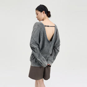 lost in echo2024秋冬新品慵懒宽松时尚背部镂空套头卫衣上衣女