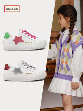 【蓬纱馆】ARIACA艾芮苏女童板鞋小白鞋秋季新款真皮一脚蹬女孩休闲儿童鞋子ARA3238926-1