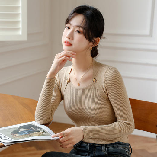 设计感针织衫女春秋套头新款纯色气质毛衣女时尚修身显瘦上衣潮女 商品图1