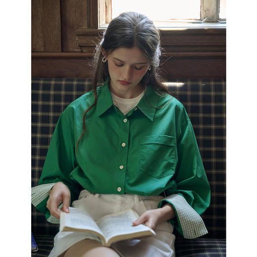 （小眠专属）SimpleRetro菲林书店 复古四色可拆卸两穿领型衬衫女简约男友衬衣 商品图0