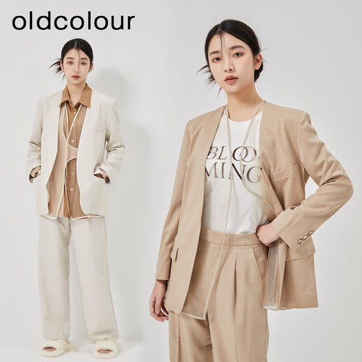oldcolour2023春新款高级气质职业通勤无领西装外套女HO14048426 商品图2