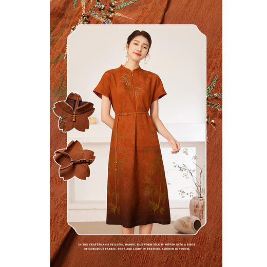 【宋代墨竹】【香云纱】乔万尼100%真丝连衣裙古典立领国风收腰款EM2E900 商品图3