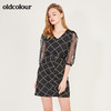 oldcolour春季V领撞色时尚收腰网纱气质中袖连衣裙N13102318 商品缩略图1