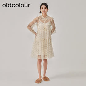 oldcolour春秋新款甜美气质波点网纱中长款连衣裙女GO11103625