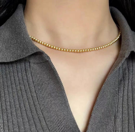 小米粒正圆珍珠项链浅金素链081302 商品图7