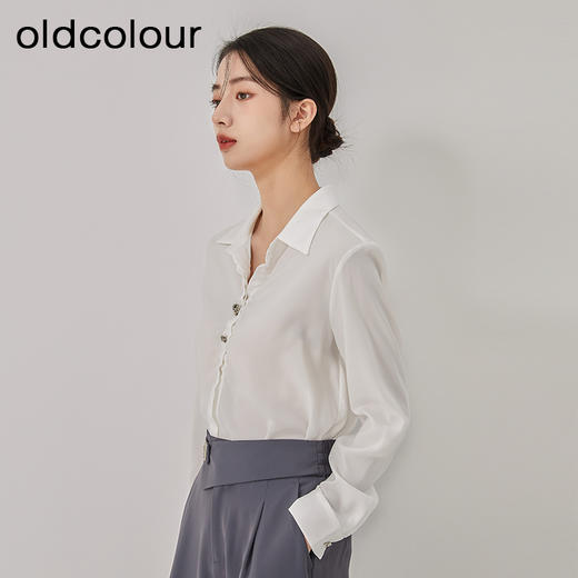 oldcolour2023春季新款白色法式通勤气质宽松长袖衬衫女O13013330 商品图3