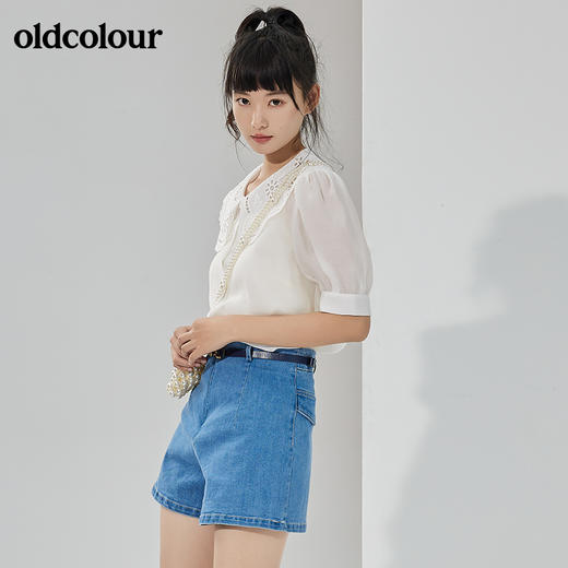 oldcolour夏季新品白色娃娃领薄款宽松百搭短袖衬衫上衣女 商品图2