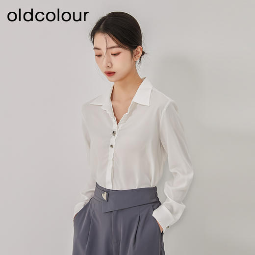 oldcolour2023春季新款白色法式通勤气质宽松长袖衬衫女O13013330 商品图0