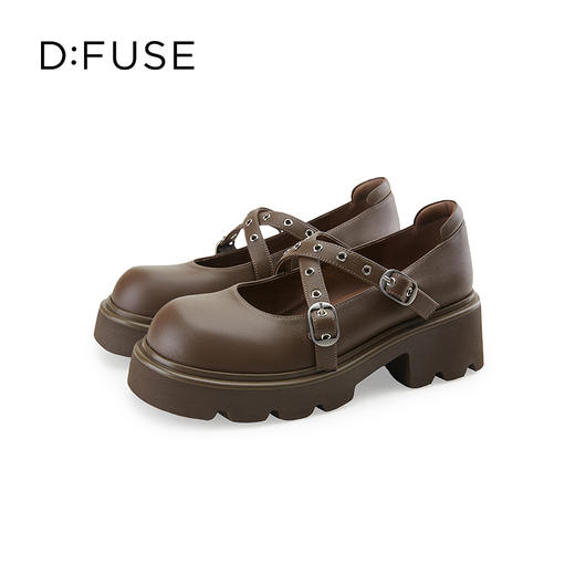 D:FUSE迪芙斯2024年秋季新款时尚圆头鞋甜酷交叉带玛丽珍单鞋增高厚底鞋DF43111368 商品图4