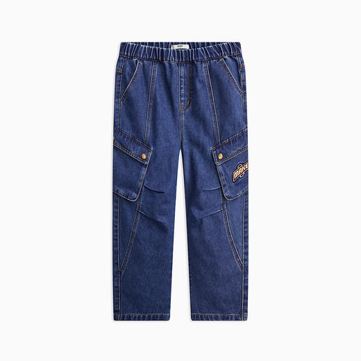 【MQD】童装男大童直筒撞色牛仔裤春新大口袋设计户外绣花潮流长裤 商品图3