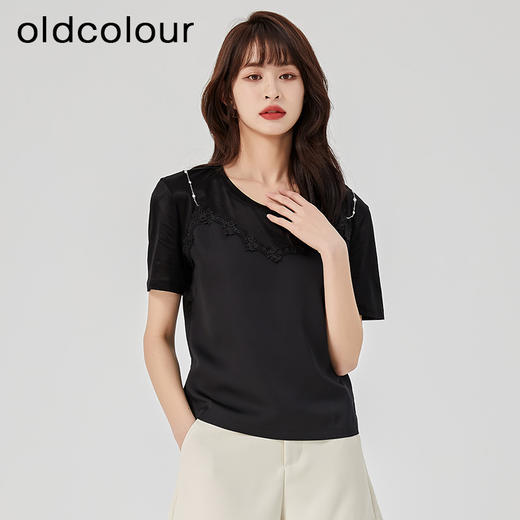 oldcolour2023夏季新款黑色气质宽松时尚百搭短袖T恤女GO21011765 商品图3