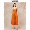 VIMAGE纬漫纪时尚露背时尚简约显瘦吊带橙色连衣裙秋新款V2207817 商品缩略图4