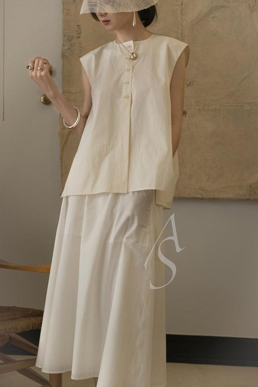 Mark Kenly Domino Tan 白色/赭黄色NANDA松紧腰棉质半裙 商品图1