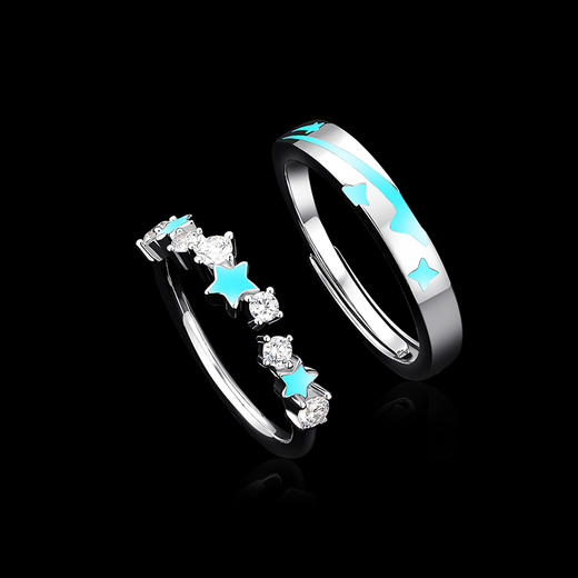 卡蒂罗/KADER 夜光星河情侣对戒 璀璨满天星恋爱频率开口可调节发光对戒 星河万里钟爱久久 925银 告白纪念日礼物 商品图6