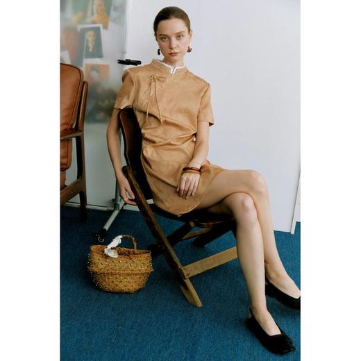 【包邮发顺丰】61950 洛诗琳高品质天丝提花新中式收褶连衣裙TKK0061 商品图3