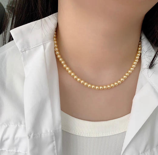 小米粒正圆珍珠项链浅金素链081302 商品图5