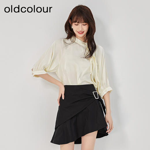 oldcolour2023夏季新款黑色高腰显瘦设计感不规则短裙女O24061446 商品图3