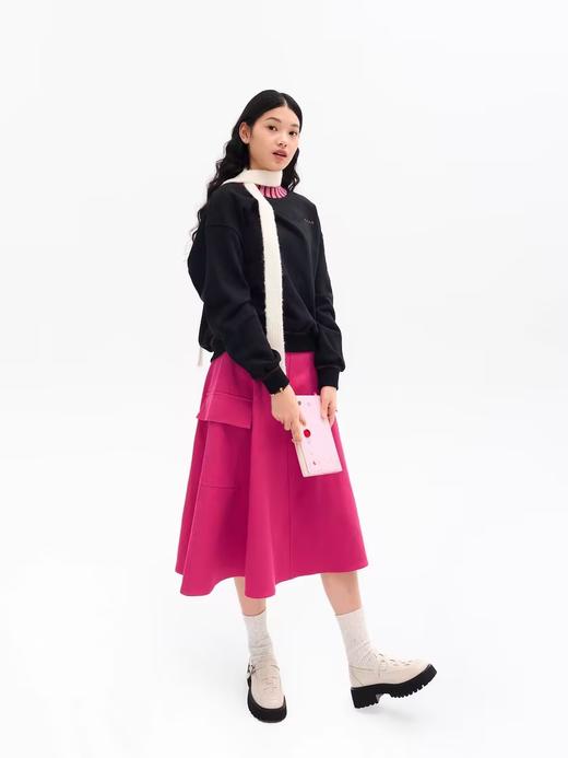 heris/H34114/火龙果色牛仔 工装口袋贴袋 立体分割伞摆半裙 商品图3