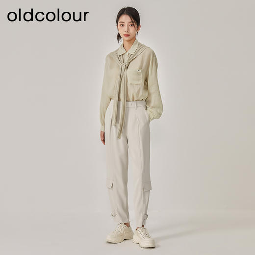 oldcolour2023春新款时尚高腰直筒宽松束脚工装休闲裤女O12073211 商品图2