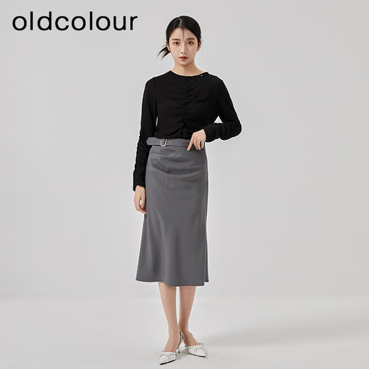oldcolour2023春季新款灰色高腰包臀职场通勤半身裙女HO14063420 商品图3