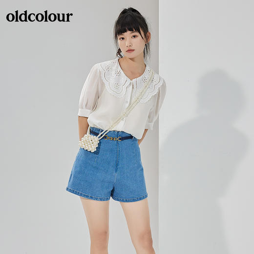 oldcolour夏季新品白色娃娃领薄款宽松百搭短袖衬衫上衣女 商品图3
