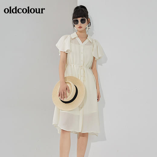 oldcolour2022夏季新品纯色通勤休闲气质衬衫连衣裙 商品图4