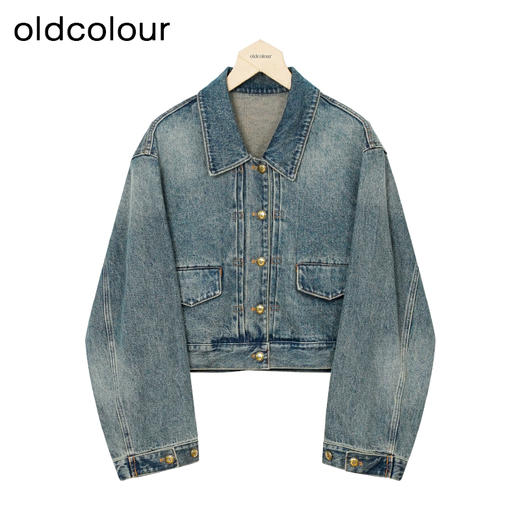 oldcolour秋季新款时尚复古水洗翻领短款牛仔外套女P320413A1 商品图0