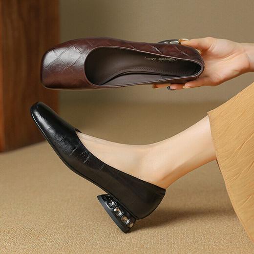 【预售5天】粗跟圆头低跟百搭，浅口舒适真皮单鞋QSNX&A683 商品图2