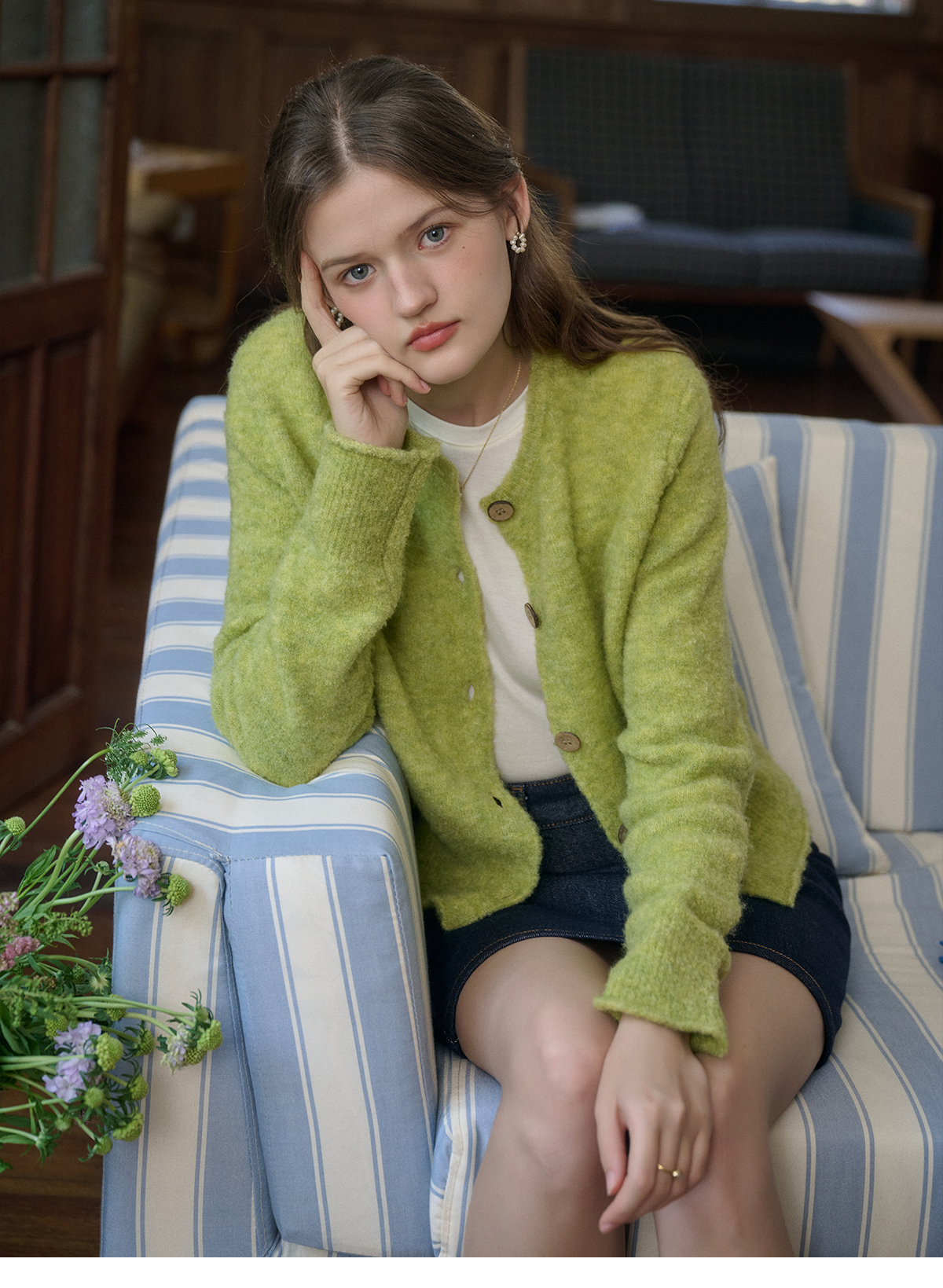 simpleretro云朵肉松 羊毛圈圈纱针织开衫女秋高级慵懒风毛衣外套