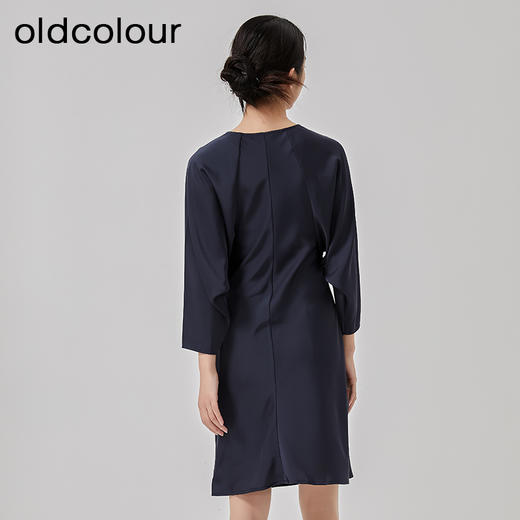 oldcolour2023春新款高级V领显瘦七分袖中长款连衣裙女HO14103441 商品图4