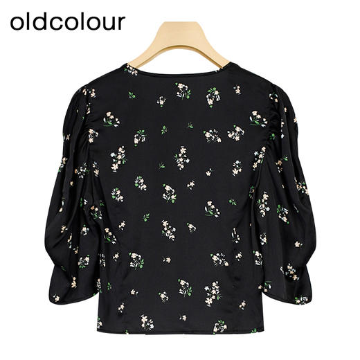 oldcolour夏季新款法式泡泡袖V领短款碎花衬衫女上衣P25012541 商品图1