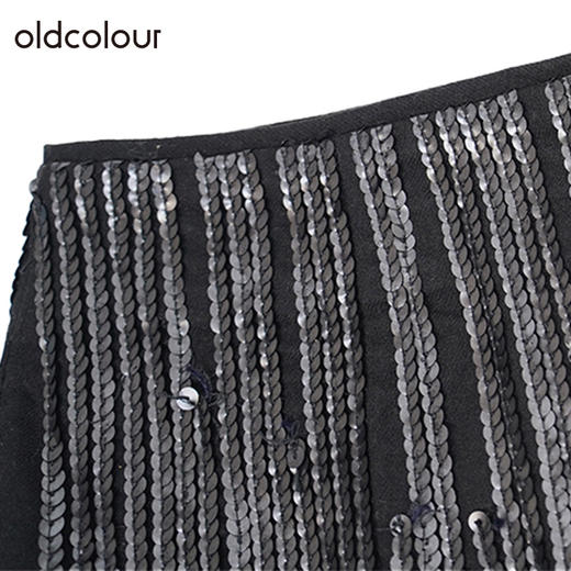 oldcolour亮片短裙冬季新款黑色复古高腰包臀半身裙女O41061154 商品图3