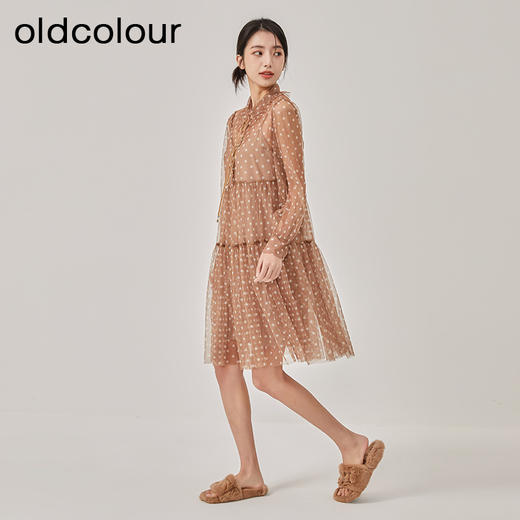 oldcolour春秋新款甜美气质波点网纱中长款连衣裙女GO11103625 商品图2